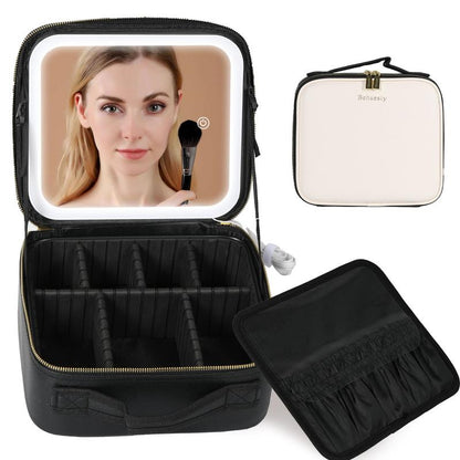 Travel Make-Up Case with LED Mirror with 3-Colour LED Lighted Adjustable Dividers, Make-Up Case with Mirror Make-Up Bags Mutipul Colore