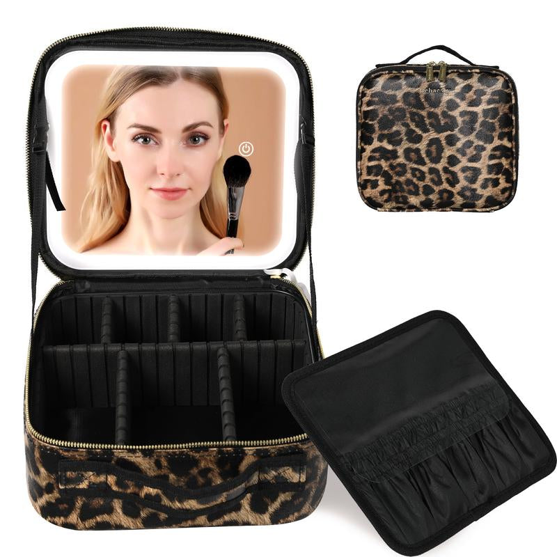 Travel Make-Up Case with LED Mirror with 3-Colour LED Lighted Adjustable Dividers, Make-Up Case with Mirror Make-Up Bags Mutipul Colore