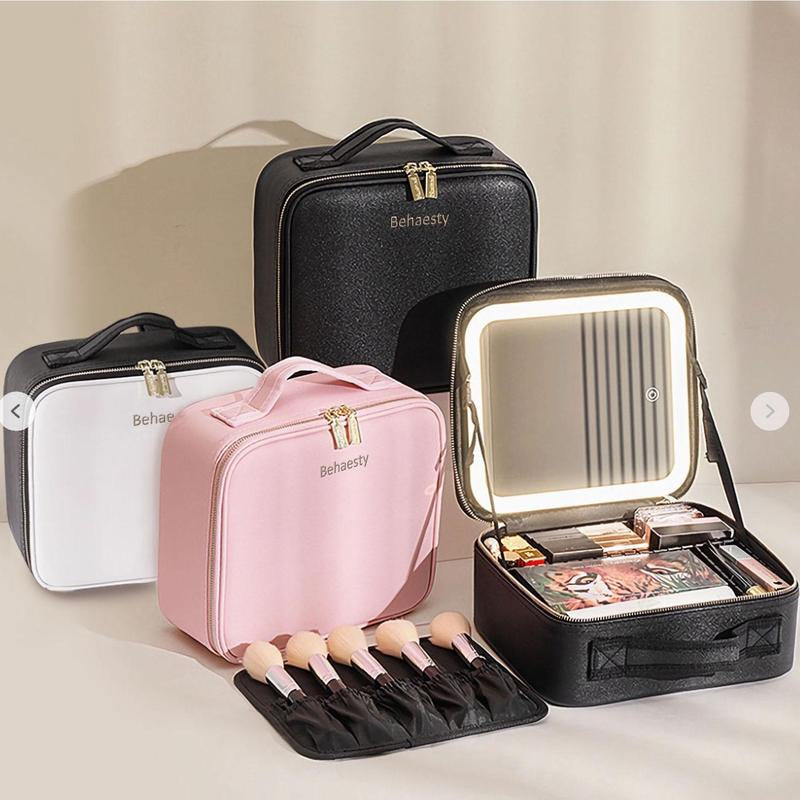 Travel Make-Up Case with LED Mirror with 3-Colour LED Lighted Adjustable Dividers, Make-Up Case with Mirror Make-Up Bags Mutipul Colore